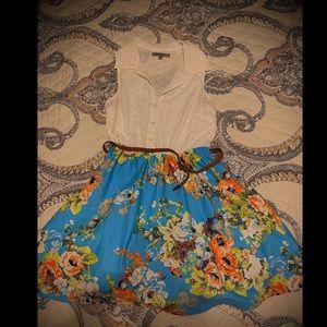 girls white and blue floral dress